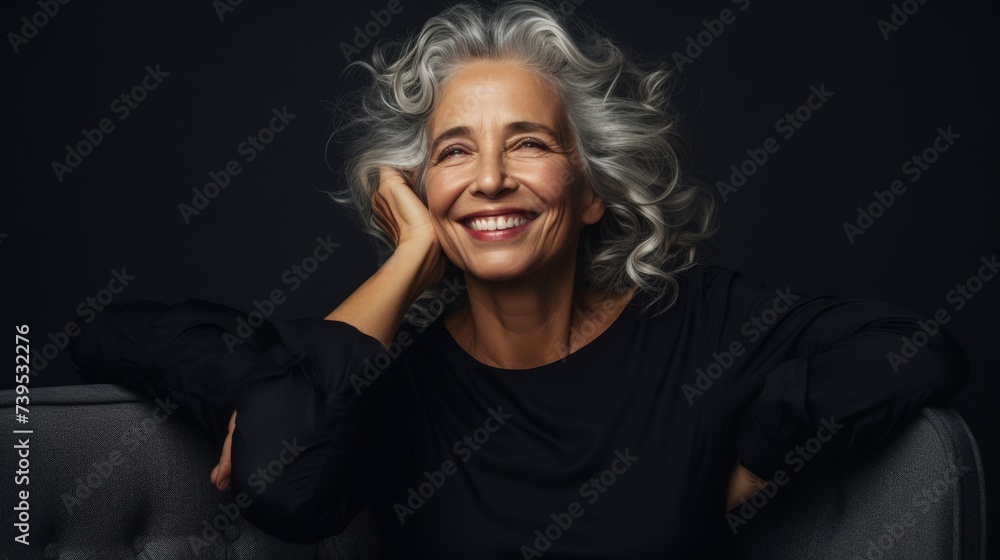 Portrait of elderly woman with gray hair and wrinkles on world senior citizens day