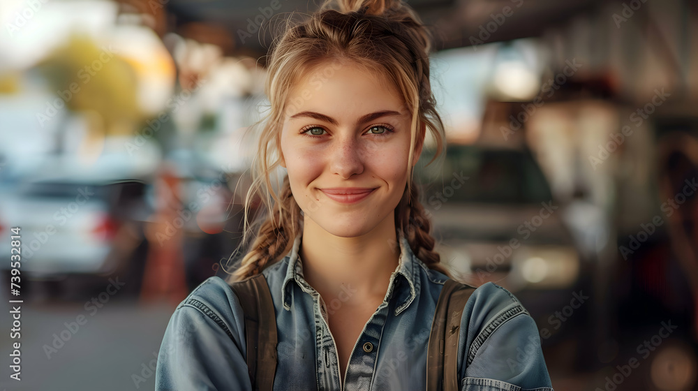 Portrait of attractive confident male auto car mechanic working in Car Service standing in front of car workshop. Working portrait concept Portrait of attractive confident male auto car mechanic working in Car Service standing in front of car workshop. Working portrait concept