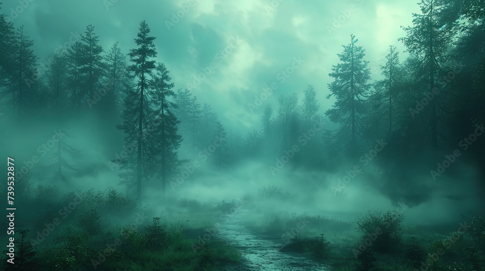Ghostly jungle with foggy thickets and wet air, like a dream in the arms of nat Ghostly jungle with foggy thickets and wet air, like a dream in the arms of nat