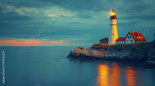 Fotografie, Obraz Lighthouses towering on the edge of the shore, like a reliable landmark for sail