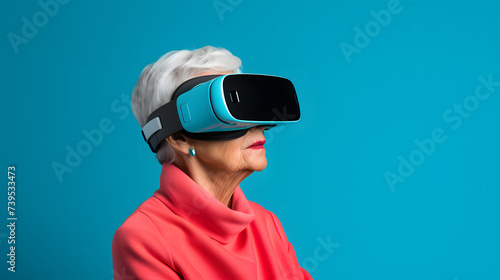 stylish senior lady in vr glasses, generative ai © chechotkin
