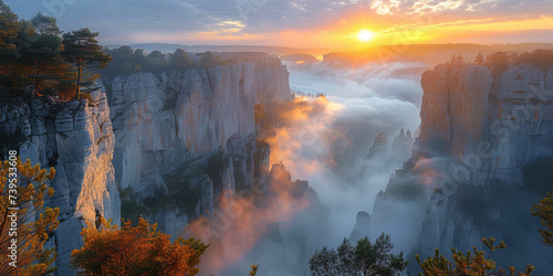 Majestic rocks rising above the cloudy bedspreads  like a castle in he