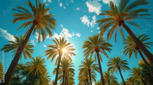 Mapal palm trees  spreading their branches to the blue sky  like a desire for heig