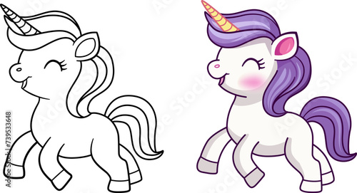 Hand drawn outline cute unicorn Pretty unicorn, vector doodle illustration in kids style.