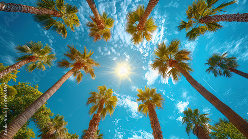 Mapal palm trees, spreading their branches to the blue sky, like a desire for hei photo