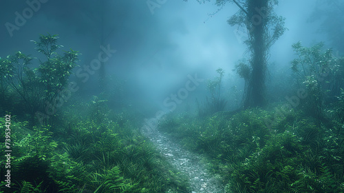 Mystical jungle with foggy paths and hidden dangers, like a test for researche © JVLMediaUHD