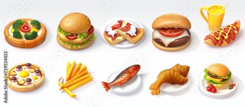 street food 3d vector icon set fast food photo