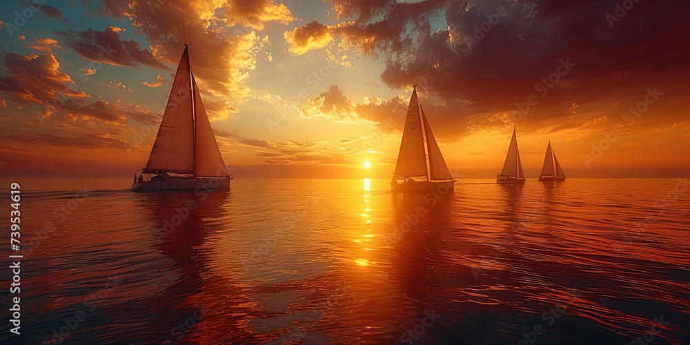 Sailing in the horizon of sailboats, like arrows directed at the endless se