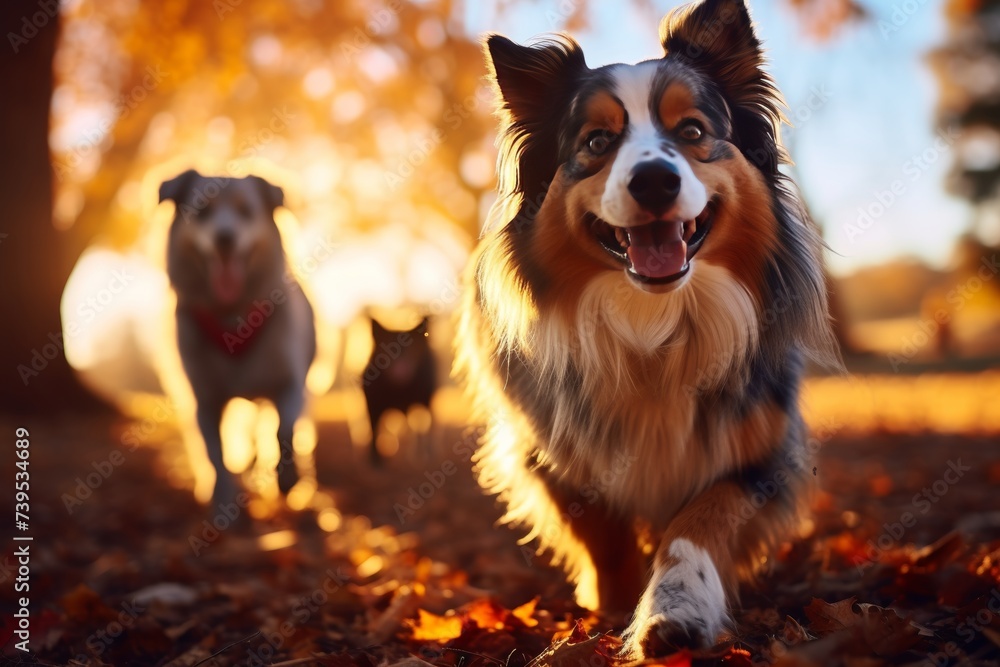 Professional dog walking services for different breeds and rescue dogs in city park