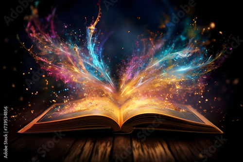 Magical book with glitter exploding from the pages - Ai generated