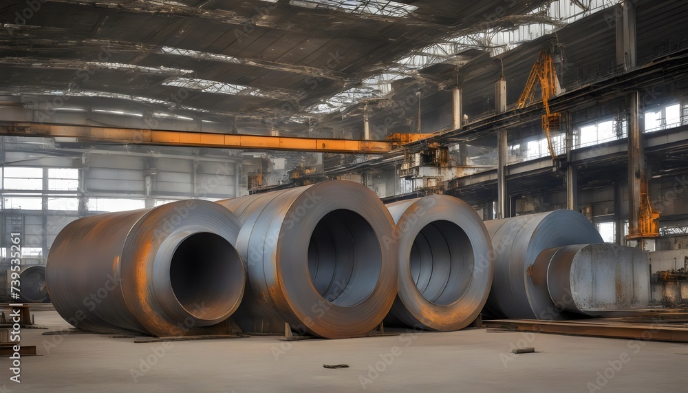Industrial Steel Pipes in a Manufacturing Warehouse Industrial Steel Pipes in a Manufacturing Warehouse