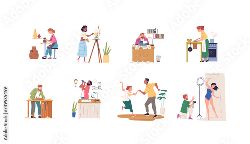 Creative and craft occupation. People artistic hobby creative work art, painter artisan handmade working master dancer professional artist photographer