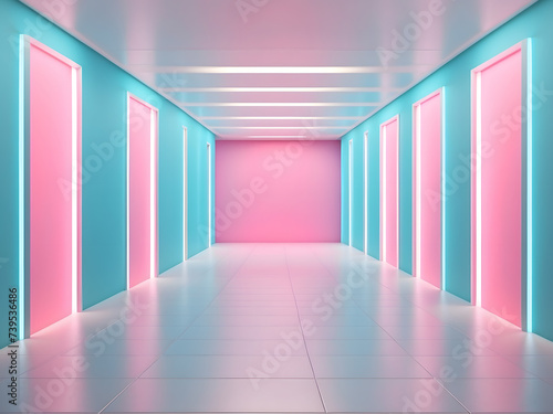 interior empty product corridor backdrop image of a room, contemporary neon, and floor architecture background of an internal, deserted product corridor design. © Mahmud