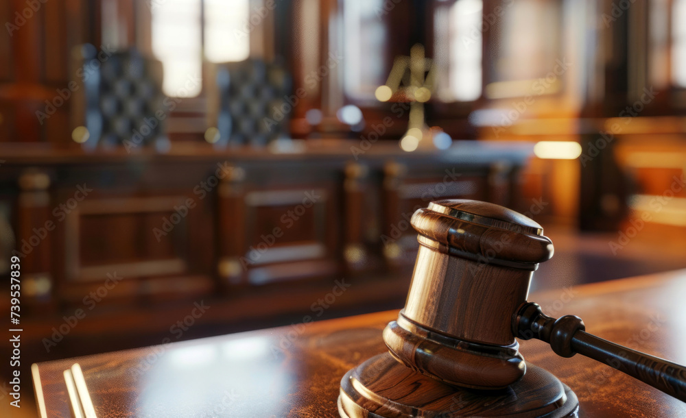 A wooden judge's gavel on a desk in a court room, A wooden judge's gavel on a desk in a court room,