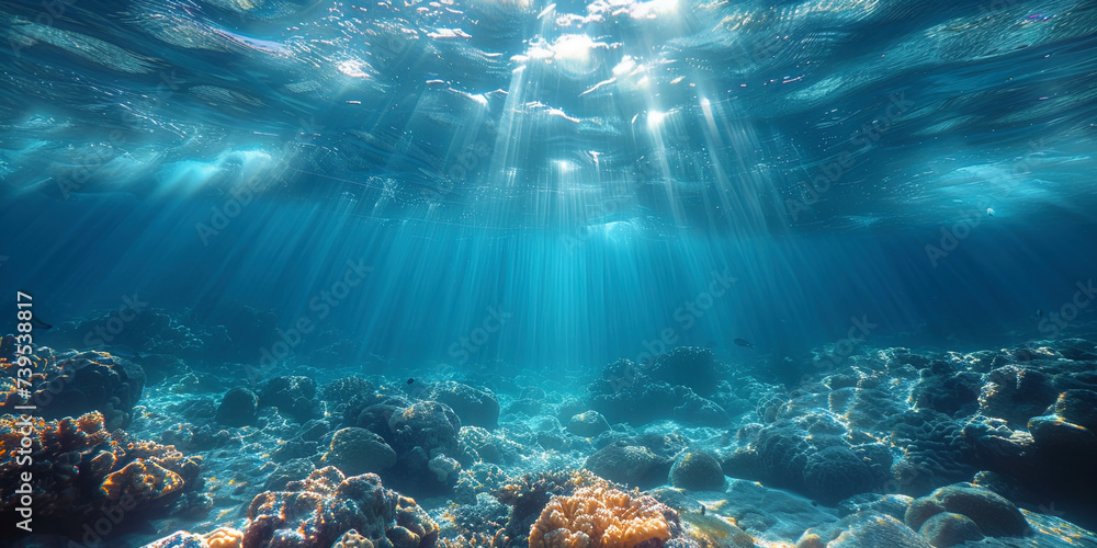 The sky above the ocean, where the sun's rays play in highlights on the surface of the water, like The sky above the ocean, where the sun's rays play in highlights on the surface of the water, like