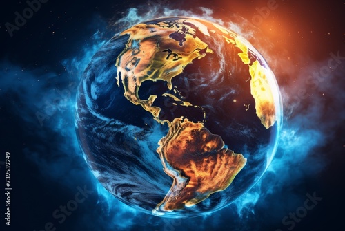 Global warming concept. earth globe with animated heat waves illustrating el nino impact photo