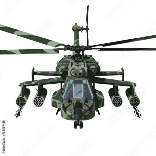 Vector silhouette of military helicopter flying.