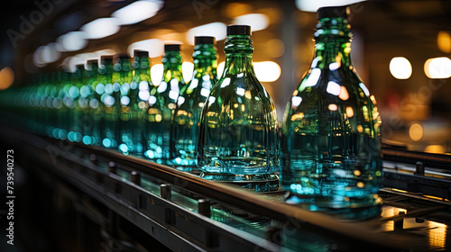 The view from below to the conveyor showing the movement of bottles above the head creates the eff