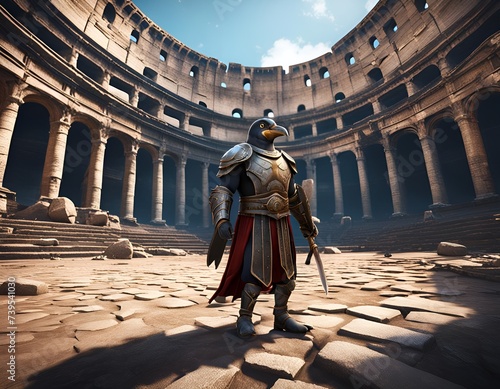Obraz na płótnie penguin gladiator at colosseum