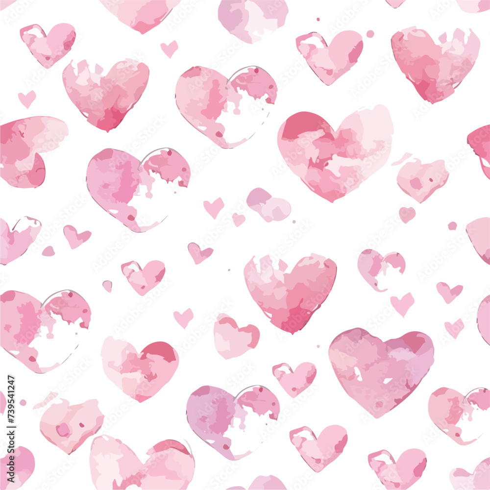 Watercolor hearts seamless background. Pink water