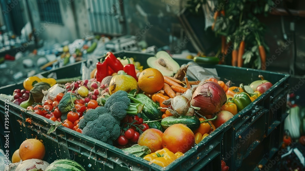 Expired Organic bio waste Mix Vegetables and fruits in a huge container in a rubbish bin Expired Organic bio waste Mix Vegetables and fruits in a huge container in a rubbish bin