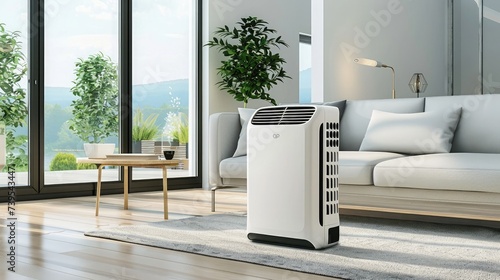 portable air conditioner or mobile air cooler in modern living room photo