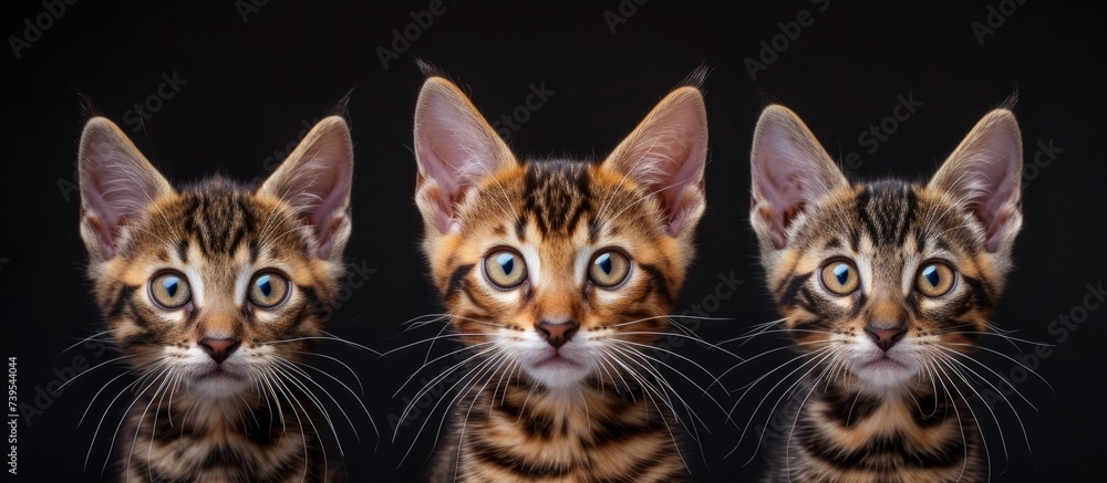 Adorable trio of curious kittens gazing directly at the camera in close-up portrait Adorable trio of curious kittens gazing directly at the camera in close-up portrait