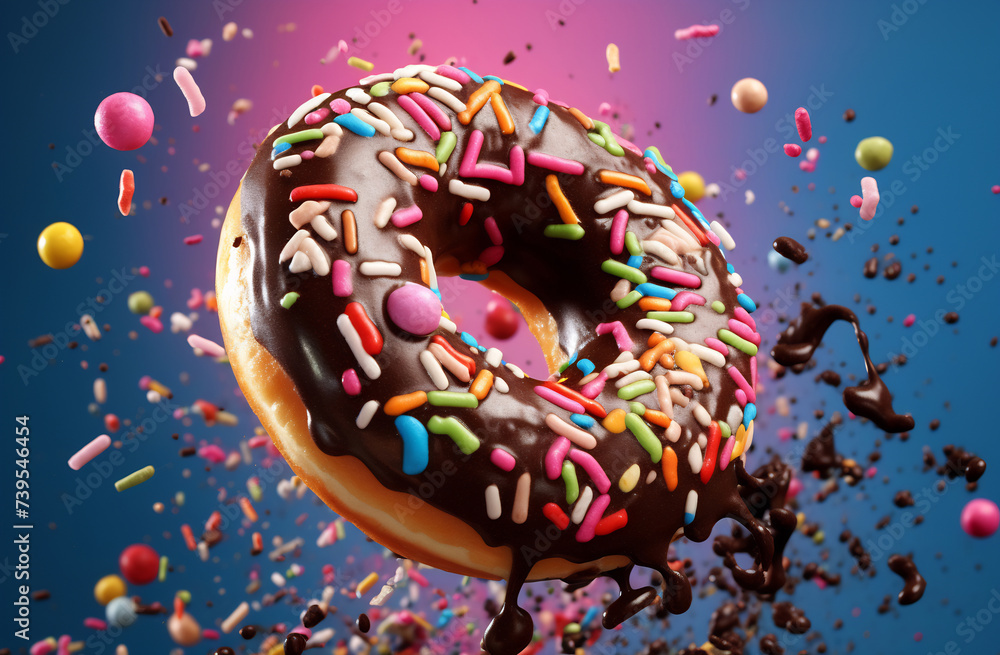 Floating Donut with Sprinkles Explosion