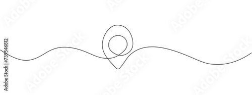 Single line map lineart symbol, location point. Pin location, geosignature editable line continuous drawing. Vector illustration for delivery services.