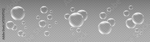 Realistic bubble set. Soap foam, fizzy drink, oxygen bubbles. Vector EPS 10