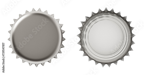 Bottle caps top and rear view isolated on transparent background. 3D illustration