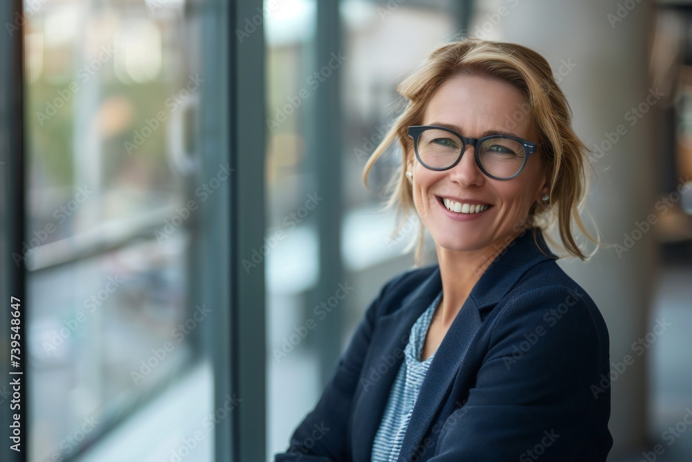 Smiling 45 years old american female banker, happy middle aged business man bank manager, mid adult professional businessman ceo executive in office, older mature entrepreneur wearing glasses, headsho Smiling 45 years old american female banker, happy middle aged business man bank manager, mid adult professional businessman ceo executive in office, older mature entrepreneur wearing glasses, headsho
