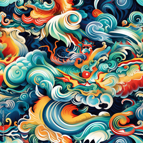 Decorative fantasy texture with ornate flowing abstract multicolored waves. Background.