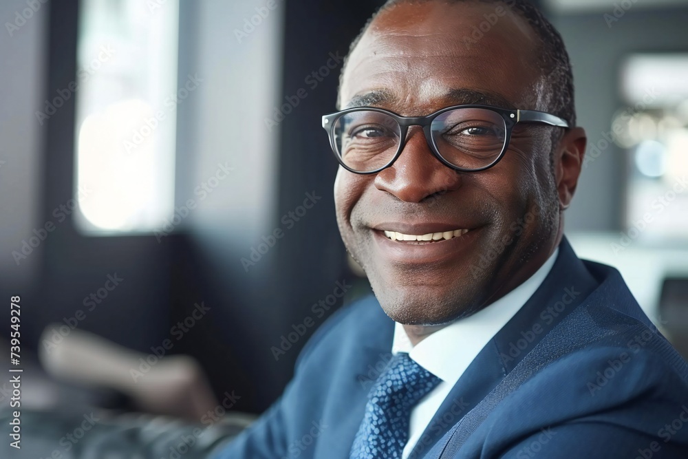 Smiling 45 years old african american banker, happy middle aged business man bank manager, mid adult professional businessman ceo executive in office, older mature entrepreneur wearing glasses, headsh Smiling 45 years old african american banker, happy middle aged business man bank manager, mid adult professional businessman ceo executive in office, older mature entrepreneur wearing glasses, headsh