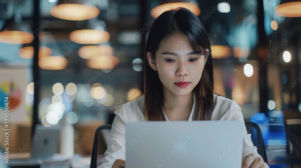 Asian woman working laptop. Business woman busy working on laptop computer at office. Asian woman working laptop. Business woman busy working on laptop computer at office.