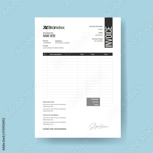 creative and minimalist business invoice template vector format, illustrator, receipt voucher, sale voucher, bill voucher, business invoice template vector graphic template unique and minimal