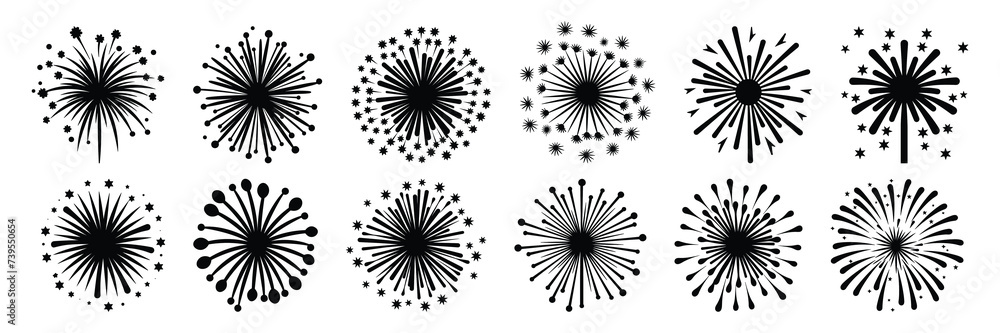 Fireworks silhouettes set, large pack of vector silhouette design, isolated white background Fireworks silhouettes set, large pack of vector silhouette design, isolated white background