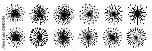 Fireworks silhouettes set  large pack of vector silhouette design  isolated white background