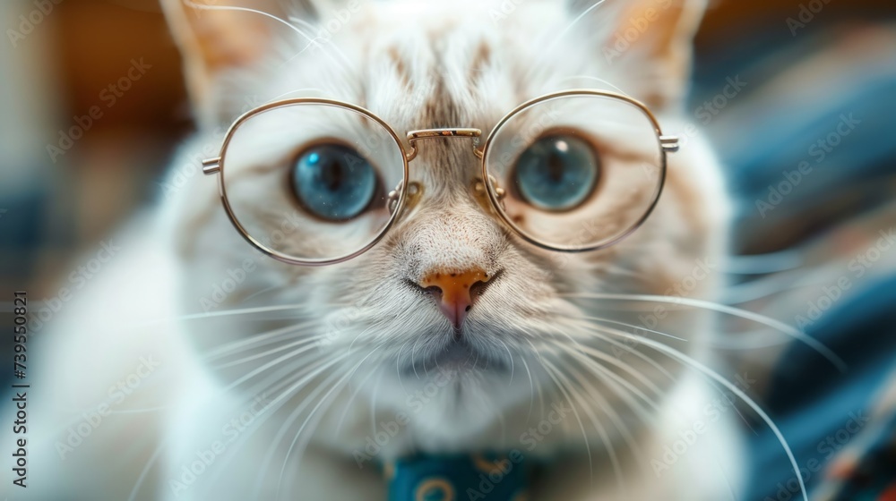 Whimsical Feline in Eyewear and Necktie Generative AI - obrazy, fototapety, plakaty 