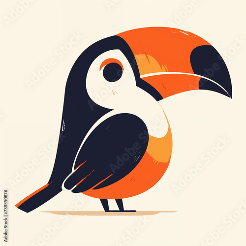 Flat logo of vector Toucan, Cute Kawaii Simple Grunge Distressed Print-on-Demand Design for T-shirt, Solid Background photo