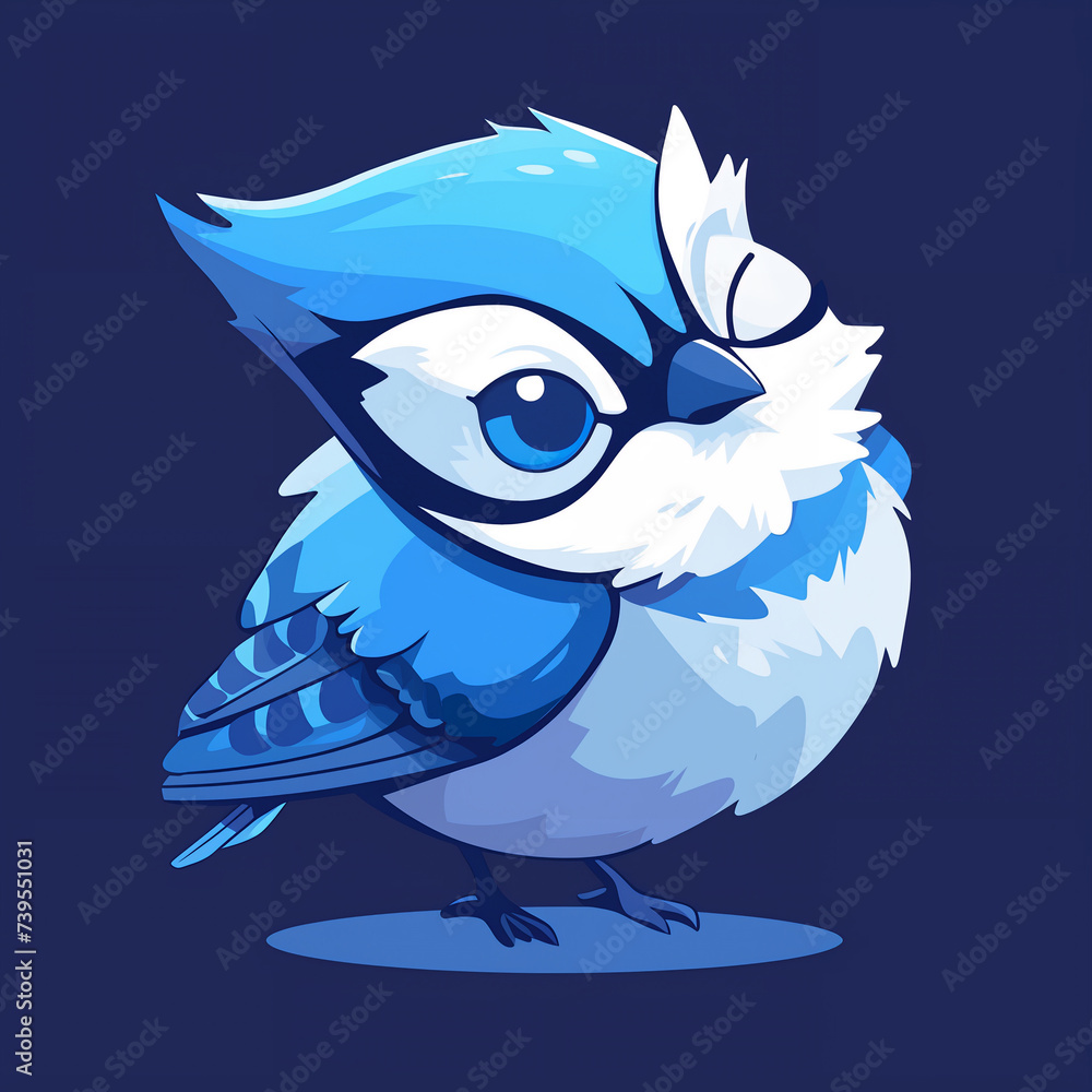 Flat logo of vector Blue Jay, Cute Kawaii Simple Grunge Distressed Print-on-Demand Design for T-shirt, Solid Background