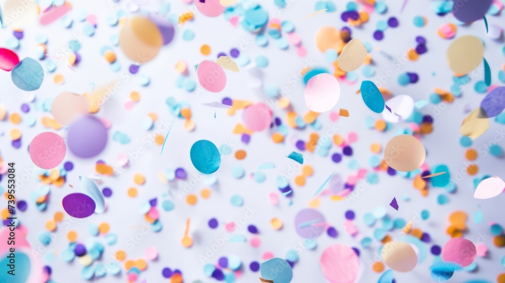Colorful confetti falling against a white background, evoking festivity and celebration. Ideal for party, event, and holiday designs.