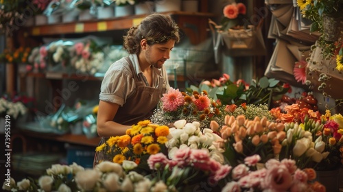 Florist Creating Stunning Bouquet at Small Business Flower Shop Generative AI © Alex