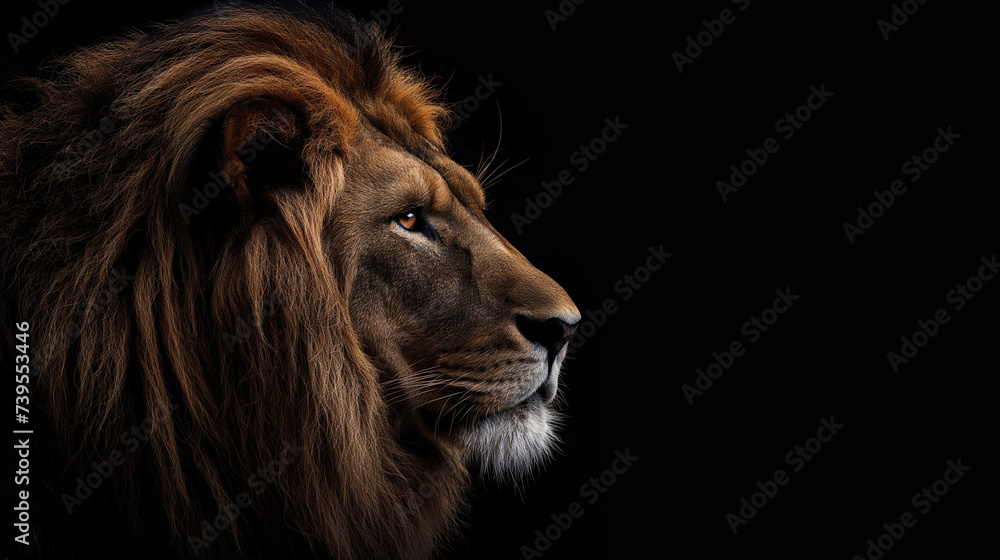 majestic asian lion on the black background