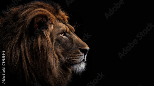 majestic asian lion on the black background