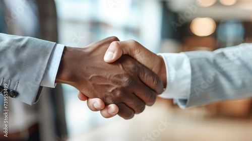 Business Success: Caucasian Manager Shaking Hands with African American Employee Generative AI