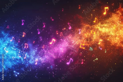 Musical whirlwind: an abstract background with light notes creates an atmosphere of inspiration and dynamism photo
