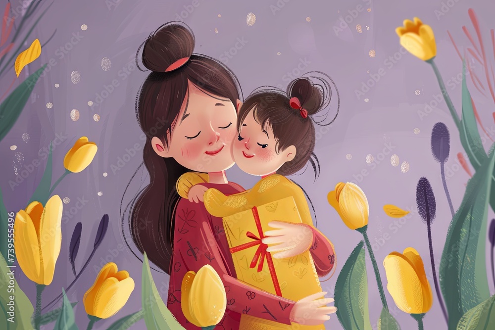 Happy Mother's Day Embrace with Flower Bouquet
Happy Mother's Day Embrace with Flower Bouquet