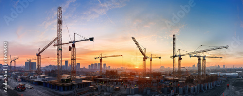 Industrial or construction site in sun set light