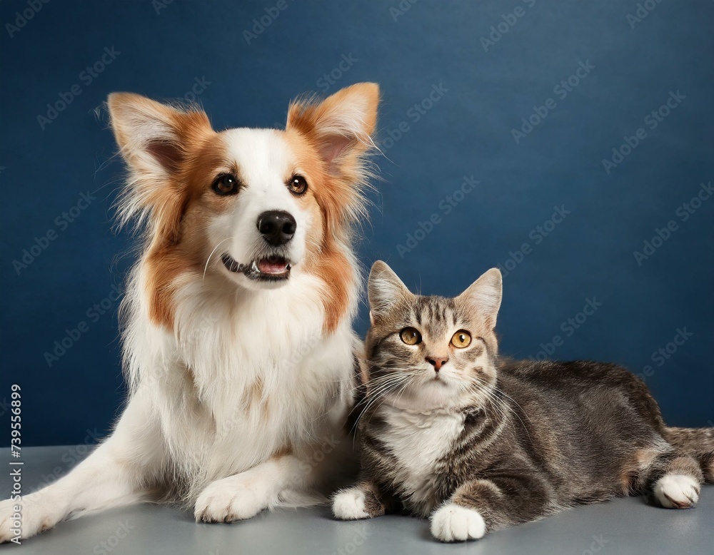 dog and cat as the best friends on solid colorful background, friendship between dogs and cats, home pets dog and cat as the best friends on solid colorful background, friendship between dogs and cats, home pets